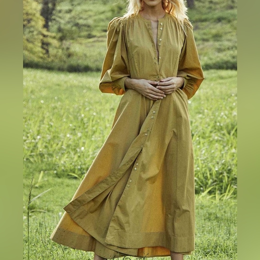 Doen Mustard Button-Front Maxi Dress